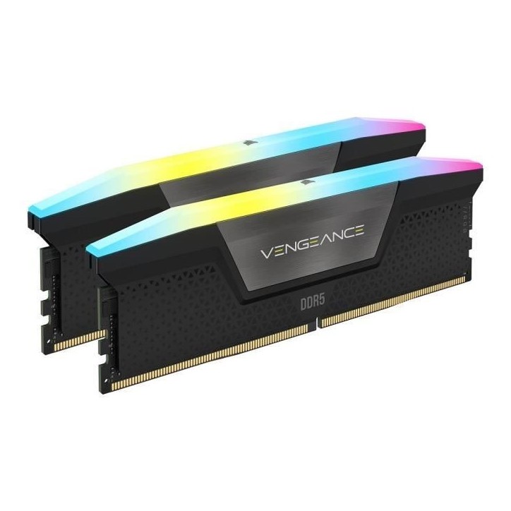 Mémoire RAM - CORSAIR - Vengeance RGB DDR5 - 32GB 2x16GB DIMM - 6400 MHz - 1,40V - Noir (CMH32GX5M2B6400C32) Mémoire RAM - CORSAIR - Vengeance RGB DDR5 - 32GB 2x16GB DIMM - 6400 MHz - 1,40V - Noir (CMH32GX5M2B6400C32)