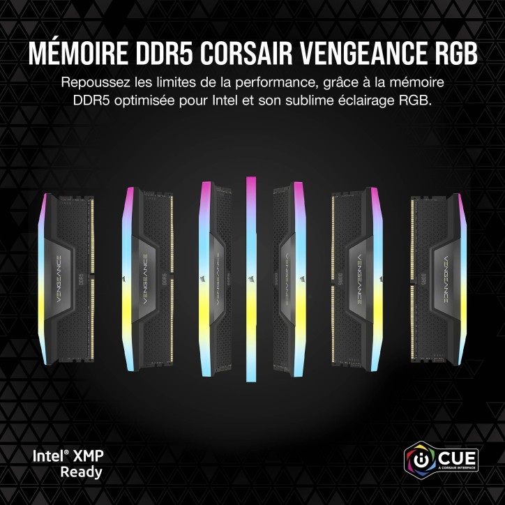 Mémoire RAM - CORSAIR - CMH64GX5M2B5200C40 - 64 Go 2x 32 Go - VENGEANCE RGB DDR5 Black Heatspreader 5200MT/s - DIMM - CL 40