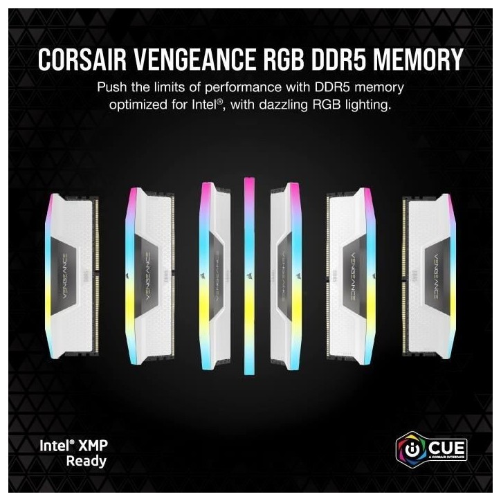 CORSAIR Vengeance RGB DDR5 - 32GB 2x16GB DIMM - 5200MHz - Unbuffered, 40-40-40-77, XMP 3.0, White Heatspreader, RGB LED, 1.25V CORSAIR Vengeance RGB DDR5 - 32GB 2x16GB DIMM - 5200MHz - Unbuffered, 40-40-40-77, XMP 3.0, White Heatspreader, RGB LED, 1.25V