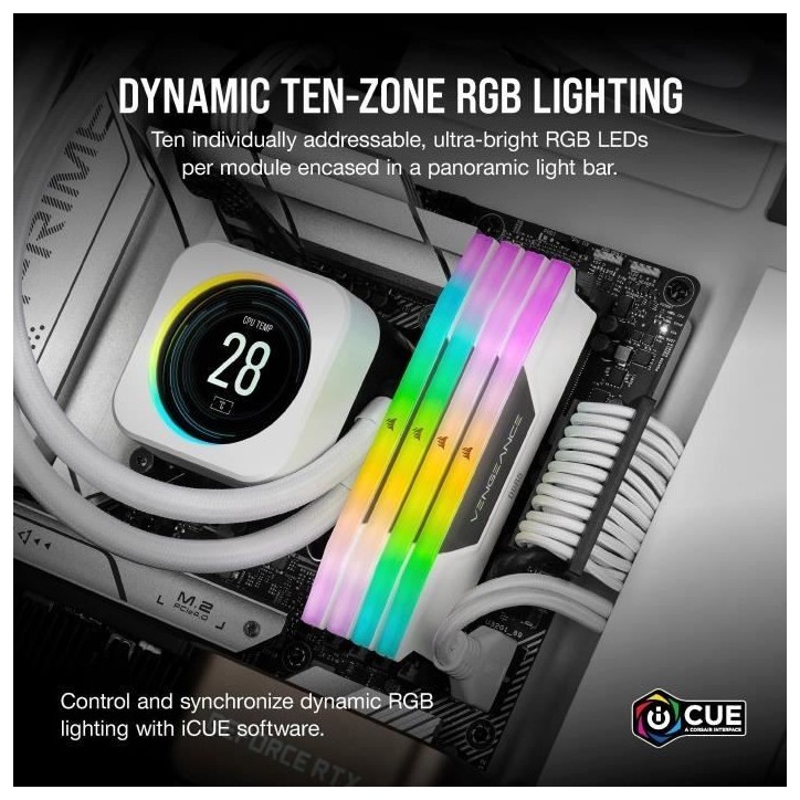 CORSAIR Vengeance RGB DDR5 - 32GB 2x16GB DIMM - 5200MHz - Unbuffered, 40-40-40-77, XMP 3.0, White Heatspreader, RGB LED, 1.25V CORSAIR Vengeance RGB DDR5 - 32GB 2x16GB DIMM - 5200MHz - Unbuffered, 40-40-40-77, XMP 3.0, White Heatspreader, RGB LED, 1.25V