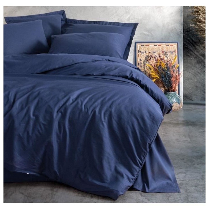 Parure de lit - 1 housse de couette 220 x 240 cm + 2 taies d'oreiller 60 x 60 cm - 100% coton renforcé - Bleu Parure de lit - 1 housse de couette 220 x 240 cm + 2 taies d'oreiller 60 x 60 cm - 100% coton renforcé - Bleu