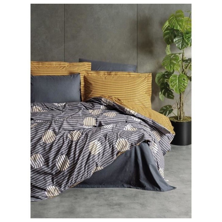 Parure de lit - 1 housse de couette 220 x 240 cm + 2 taies d'oreiller 60 x 60 cm - 100% coton renforcé - Gris Parure de lit - 1 housse de couette 220 x 240 cm + 2 taies d'oreiller 60 x 60 cm - 100% coton renforcé - Gris