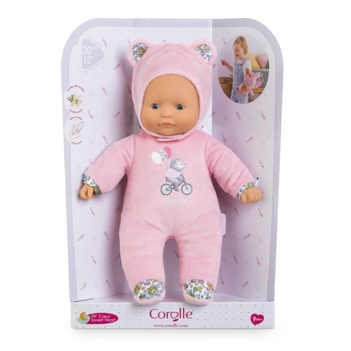 Mon Doudou COROLLE - Pti' Coeur Ours Rose - 30 cm - petit poupon - senteur de vanille - des 9 mois Mon Doudou COROLLE - Pti' Coeur Ours Rose - 30 cm - petit poupon - senteur de vanille - des 9 mois