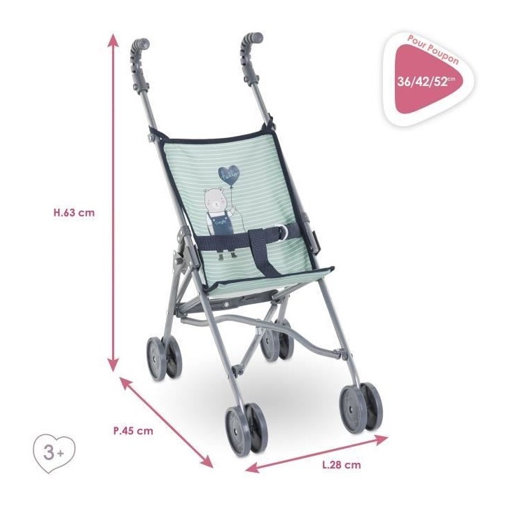 Poussette canne - COROLLE - Sauge - Légere - Pliable - Pour poupons 36/52 cm Poussette canne - COROLLE - Sauge - Légere - Pliable - Pour poupons 36/52 cm