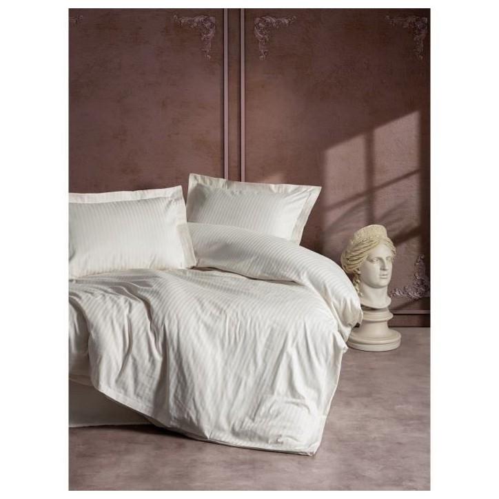 Parure de lit - 1 housse de couette 220 x 240 cm + 2 taies d'oreiller 60 x 60 cm - Satiné 100% coton - Écru Parure de lit - 1 housse de couette 220 x 240 cm + 2 taies d'oreiller 60 x 60 cm - Satiné 100% coton - Écru