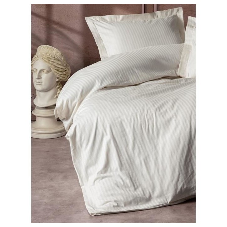 Parure de lit - 1 housse de couette 220 x 240 cm + 2 taies d'oreiller 60 x 60 cm - Satiné 100% coton - Écru Parure de lit - 1 housse de couette 220 x 240 cm + 2 taies d'oreiller 60 x 60 cm - Satiné 100% coton - Écru