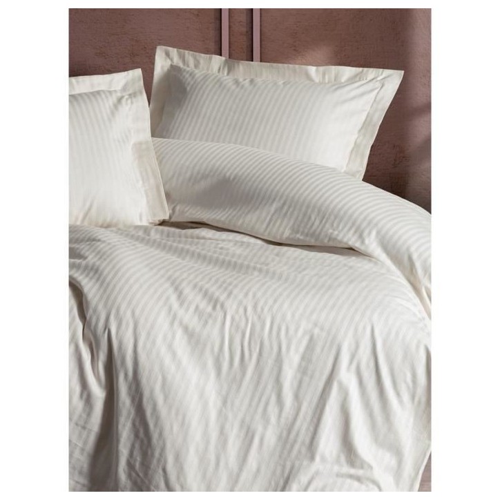 Parure de lit - 1 housse de couette 220 x 240 cm + 2 taies d'oreiller 60 x 60 cm - Satiné 100% coton - Écru Parure de lit - 1 housse de couette 220 x 240 cm + 2 taies d'oreiller 60 x 60 cm - Satiné 100% coton - Écru