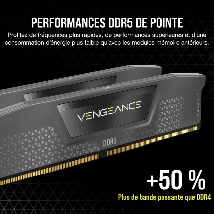 Mémoire RAM - CORSAIR - CMK32GX5M2B6400Z36 - 32 Go 2x 16 Go - VENGEANCE DDR5 Grey Heatspreader 6400MT/s - DIMM - CL 36 Mémoire RAM - CORSAIR - CMK32GX5M2B6400Z36 - 32 Go 2x 16 Go - VENGEANCE DDR5 Grey Heatspreader 6400MT/s - DIMM - CL 36