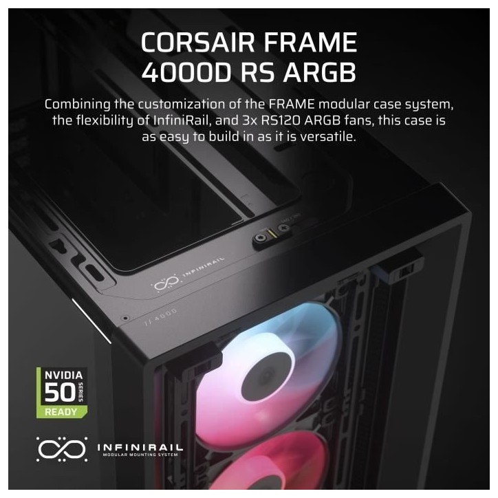 Boîtier ATX - CORSAIR - FRAME 4000D RS ARGB - Modulaire - 3 Ventilateurs ARGB Préinstallés - Débit d'air Élevé