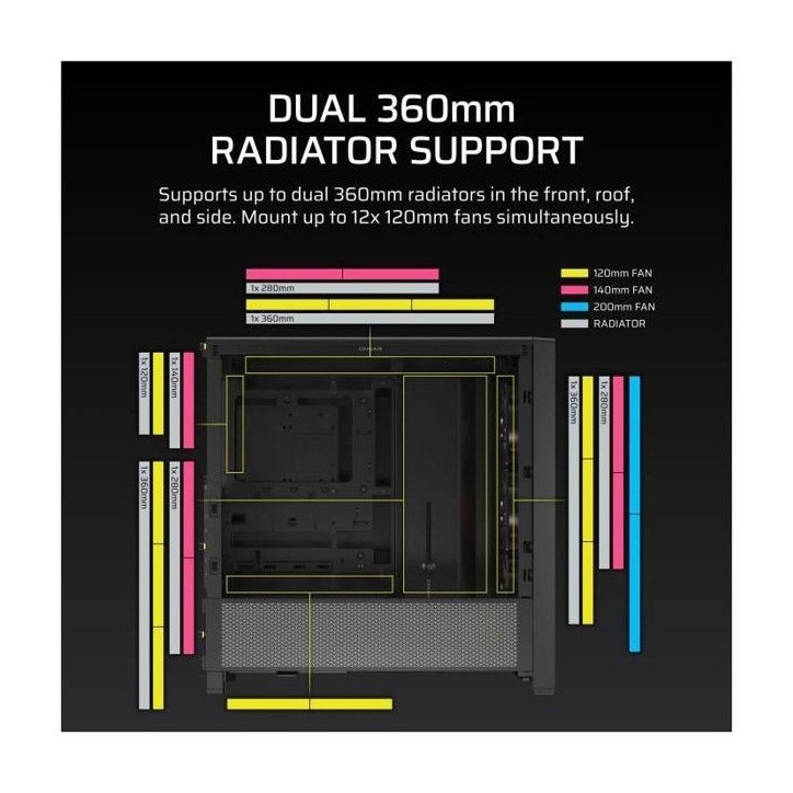 Boîtier ATX - CORSAIR - FRAME 4000D RS ARGB - Modulaire - 3 Ventilateurs ARGB Préinstallés - Débit d'air Élevé