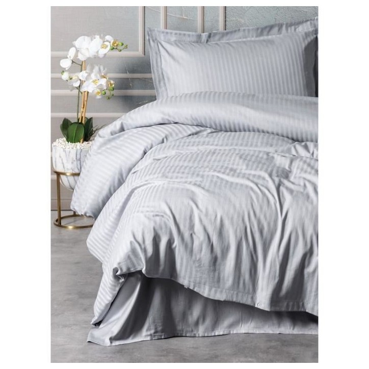 Parure de lit - 1 housse de couette 220 x 240 cm + 2 taies d'oreiller 60 x 60 cm - Satiné 100% coton - Gris Parure de lit - 1 housse de couette 220 x 240 cm + 2 taies d'oreiller 60 x 60 cm - Satiné 100% coton - Gris