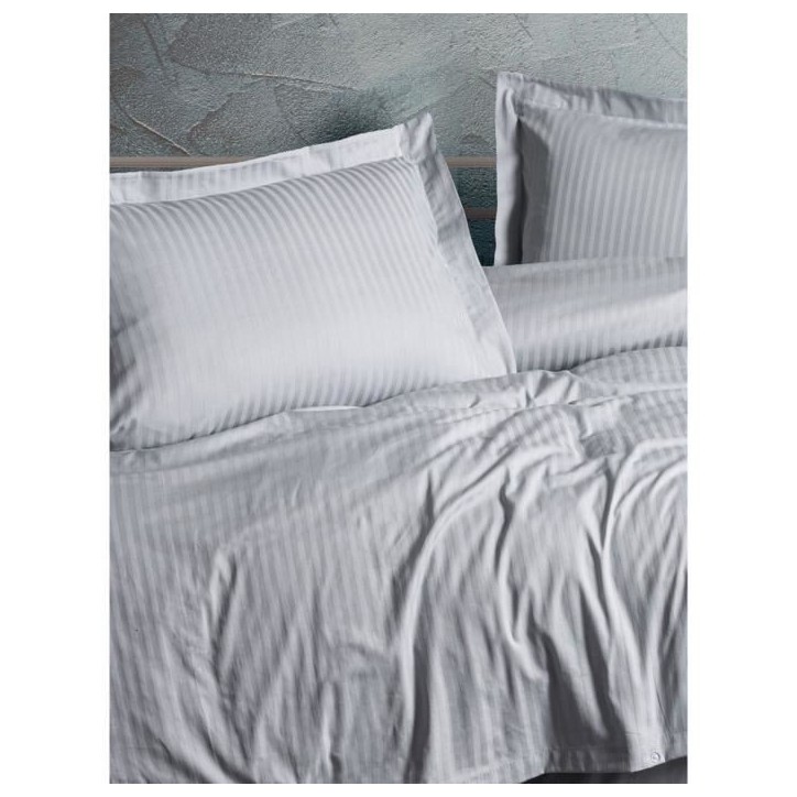 Parure de lit - 1 housse de couette 220 x 240 cm + 2 taies d'oreiller 60 x 60 cm - Satiné 100% coton - Gris Parure de lit - 1 housse de couette 220 x 240 cm + 2 taies d'oreiller 60 x 60 cm - Satiné 100% coton - Gris