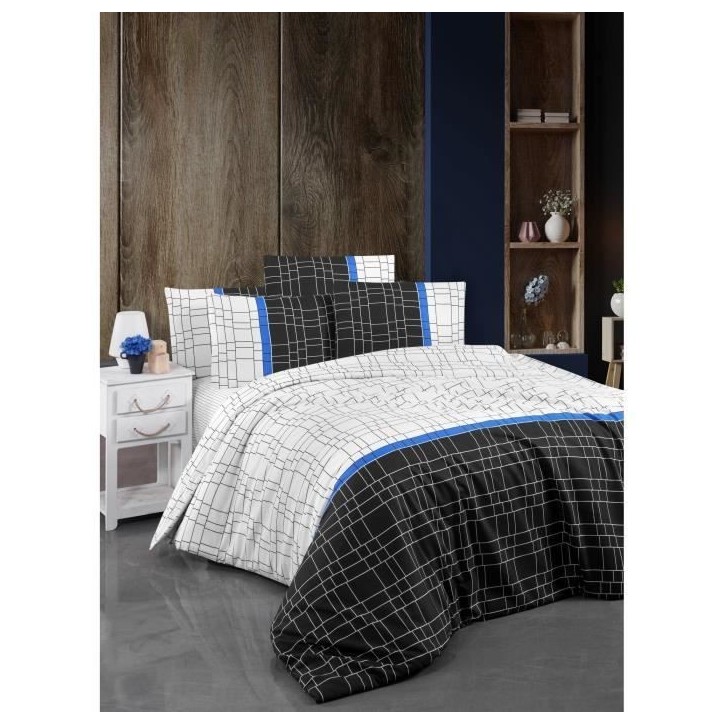 Parure de lit - 1 housse de couette 220 x 240 cm + 2 taies d'oreiller 60 x 60 cm - 65% coton, 35% polyester - Blanc Parure de lit - 1 housse de couette 220 x 240 cm + 2 taies d'oreiller 60 x 60 cm - 65% coton, 35% polyester - Blanc