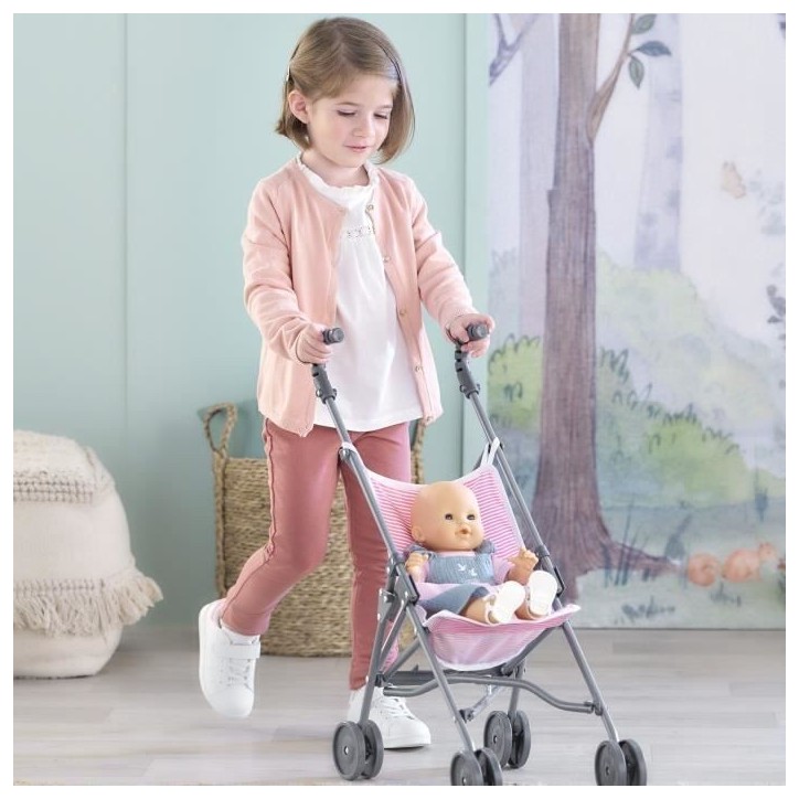 Accessoire poupon - COROLLE - Poussette canne rose pour poupon 30, 36 et 42cm - Des 3 ans
