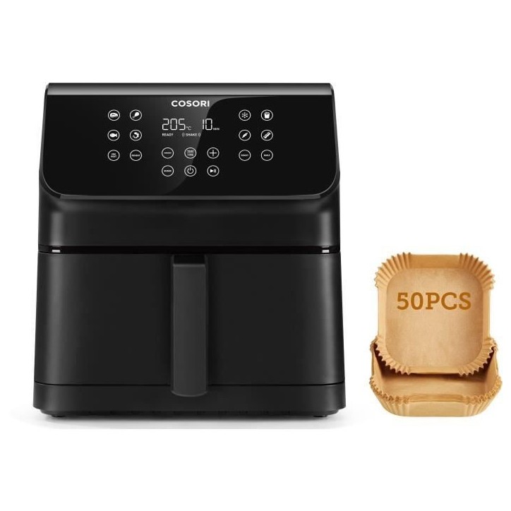 Friteuse sans huile COSORI - Premium II Chef Edition - Capacité 6,2L - 12 programmes - Pack 50 papiers cuisson - 1700W - Noir Friteuse sans huile COSORI - Premium II Chef Edition - Capacité 6,2L - 12 programmes - Pack 50 papiers cuisson - 1700W - Noir