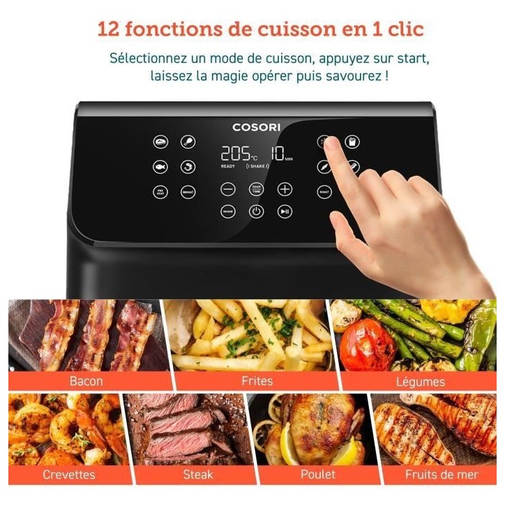 Friteuse sans huile COSORI - Premium II Chef Edition - Capacité 6,2L - 12 programmes - Pack 50 papiers cuisson - 1700W - Noir Friteuse sans huile COSORI - Premium II Chef Edition - Capacité 6,2L - 12 programmes - Pack 50 papiers cuisson - 1700W - Noir