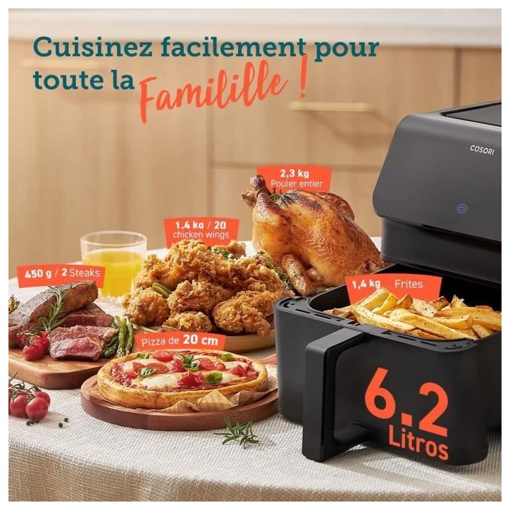 Friteuse sans huile COSORI - Premium II Chef Edition - Capacité 6,2L - 12 programmes - Pack 50 papiers cuisson - 1700W - Noir Friteuse sans huile COSORI - Premium II Chef Edition - Capacité 6,2L - 12 programmes - Pack 50 papiers cuisson - 1700W - Noir
