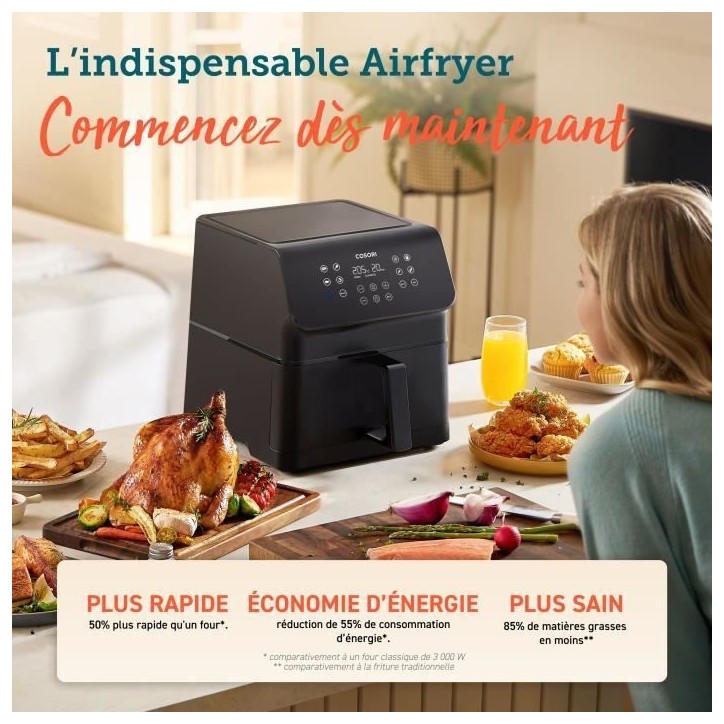 Friteuse sans huile COSORI - Premium II Chef Edition - Capacité 6,2L - 12 programmes - Pack 50 papiers cuisson - 1700W - Noir Friteuse sans huile COSORI - Premium II Chef Edition - Capacité 6,2L - 12 programmes - Pack 50 papiers cuisson - 1700W - Noir