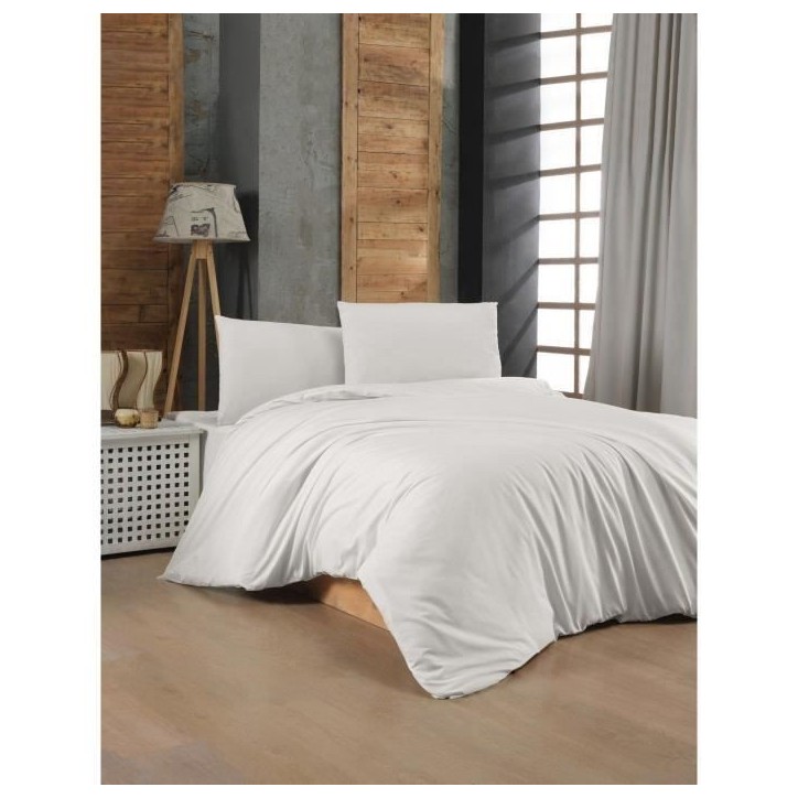 Parure de lit - 1 housse de couette 220 x 240 cm + 2 taies d'oreiller 60 x 60 cm - 100% coton renforcé - Blanc