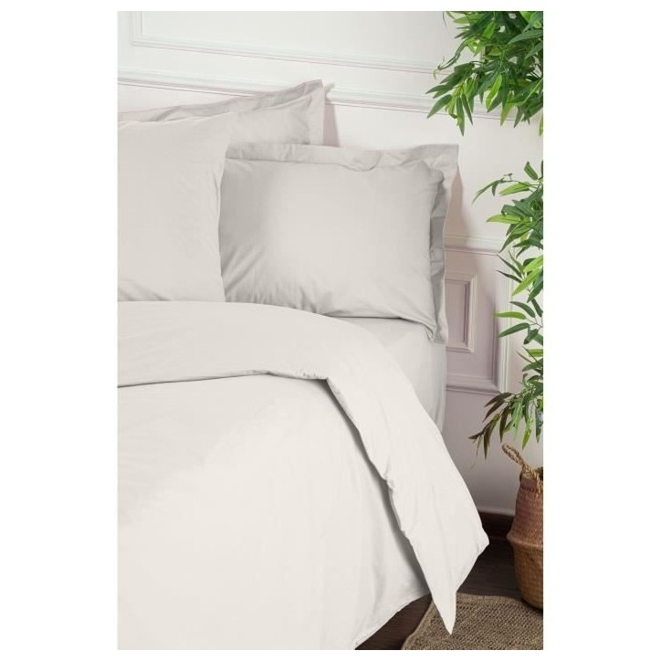 Parure de lit - 1 housse de couette 220 x 240 cm + 2 taies d'oreiller 60 x 60 cm - 100% coton renforcé - Blanc