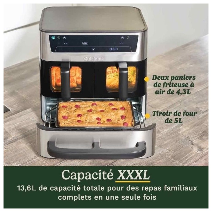 Friteuse sans huile CUISINART - Airfryer AFT13XSSE - Capacité 13,6L - Double cuves + 1 tiroir - Noir / Inox - 2400W