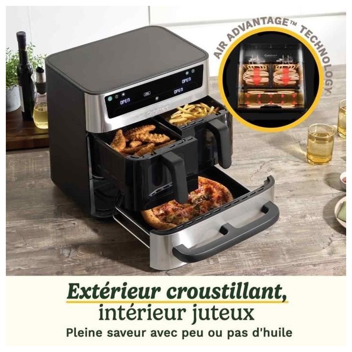 Friteuse sans huile CUISINART - Airfryer AFT13XSSE - Capacité 13,6L - Double cuves + 1 tiroir - Noir / Inox - 2400W