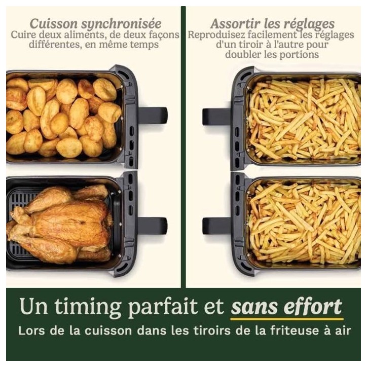 Friteuse sans huile CUISINART - Airfryer AFT13XSSE - Capacité 13,6L - Double cuves + 1 tiroir - Noir / Inox - 2400W