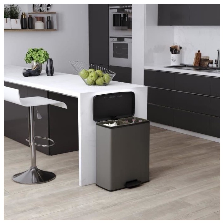 Poubelle Duo Rectangle - DECO BIN - CURVER - 52L (26+26L) - 49 x 32 x 61 cm - Anthracite Poubelle Duo Rectangle - DECO BIN - CURVER - 52L (26+26L) - 49 x 32 x 61 cm - Anthracite