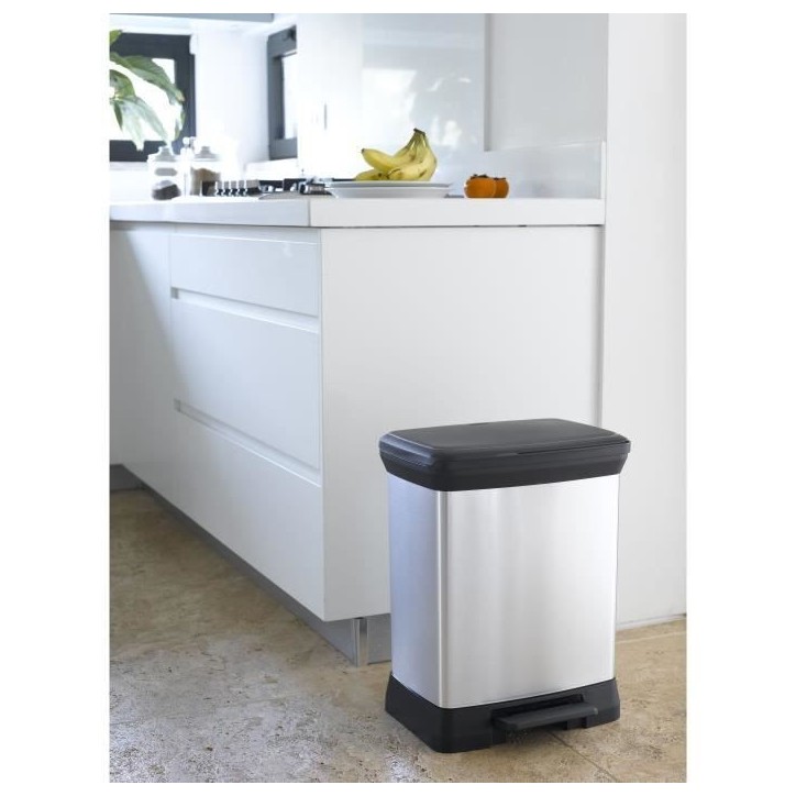 Poubelle Rectangle - DECO BIN - CURVER - 50L - Design élégant - 39 x 29 x 51 cm - Gris métallisé Poubelle Rectangle - DECO BIN - CURVER - 50L - Design élégant - 39 x 29 x 51 cm - Gris métallisé
