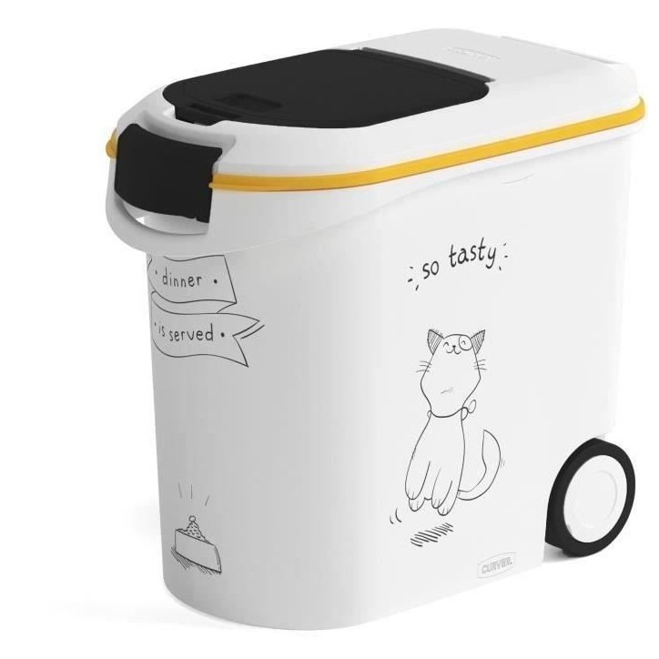 CURVER Conteneur a croquettes pour chat avec roulettes 12 kg - 35L - Le diner et servi CURVER Conteneur a croquettes pour chat avec roulettes 12 kg - 35L - Le diner et servi