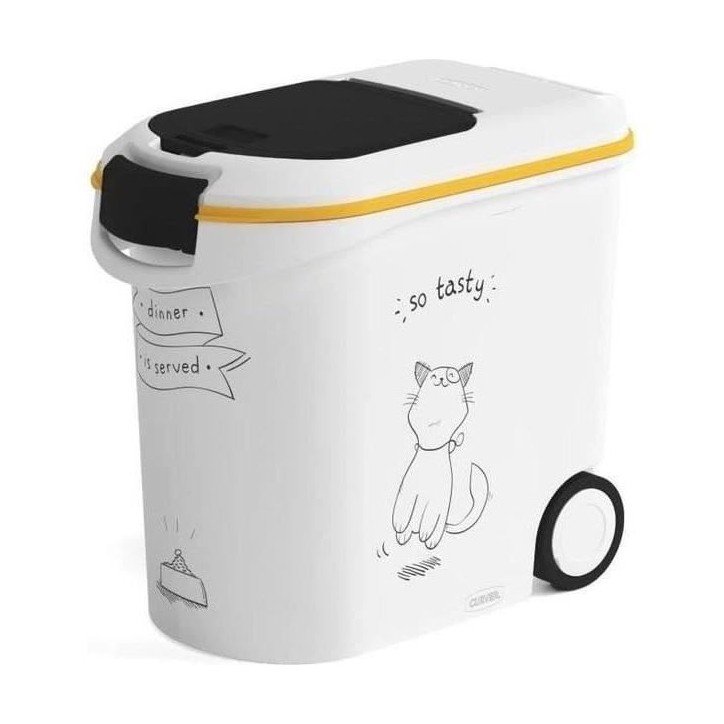 CURVER Conteneur a croquettes pour chat avec roulettes 12 kg - 35L - Le diner et servi CURVER Conteneur a croquettes pour chat avec roulettes 12 kg - 35L - Le diner et servi