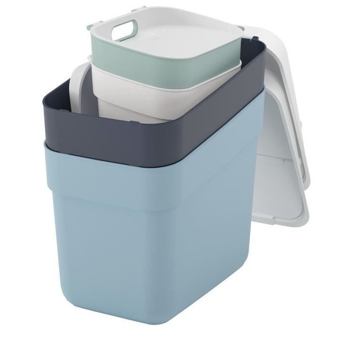 Lot de 4 Poubelles - READY TO COLLECT - CURVER - 5 L + 10 L + 2 x 20 L - Blanc/Vert/Bleu/Gris Lot de 4 Poubelles - READY TO COLLECT - CURVER - 5 L + 10 L + 2 x 20 L - Blanc/Vert/Bleu/Gris