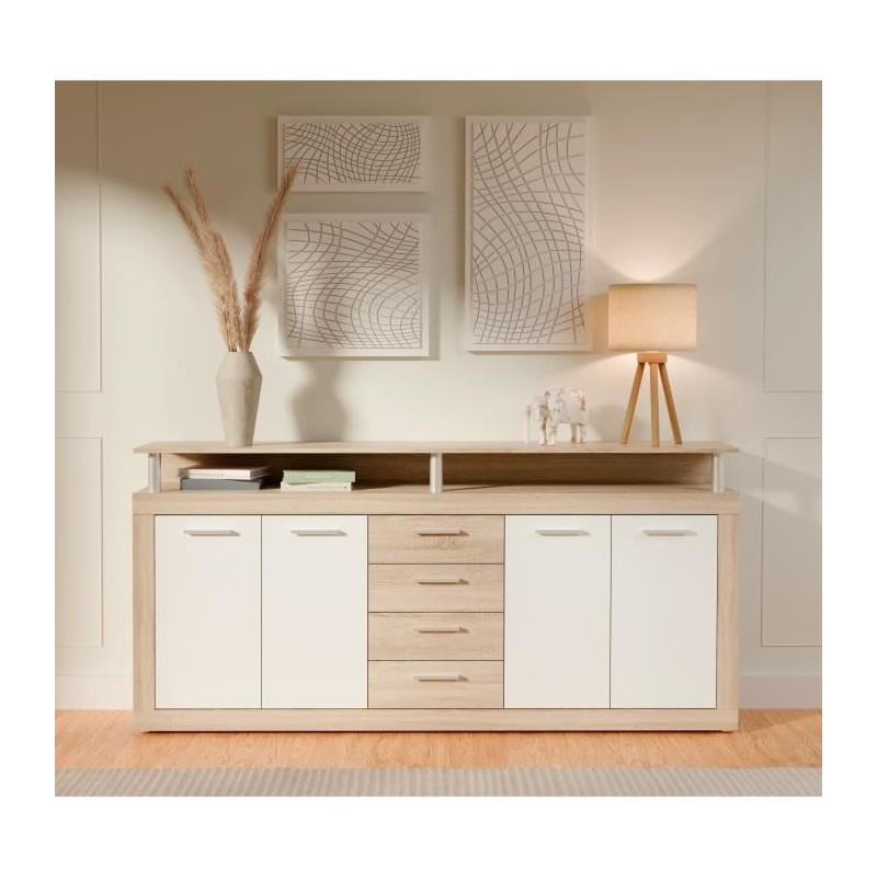 CAVA Buffet bas contemporain décor chene et blanc - L 197 cm