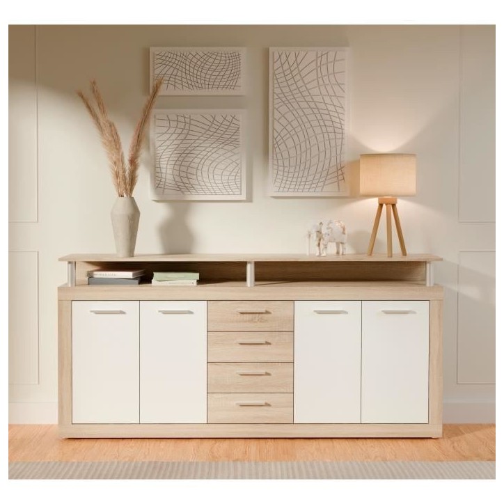 CAVA Buffet bas contemporain décor chene et blanc - L 197 cm CAVA Buffet bas contemporain décor chene et blanc - L 197 cm