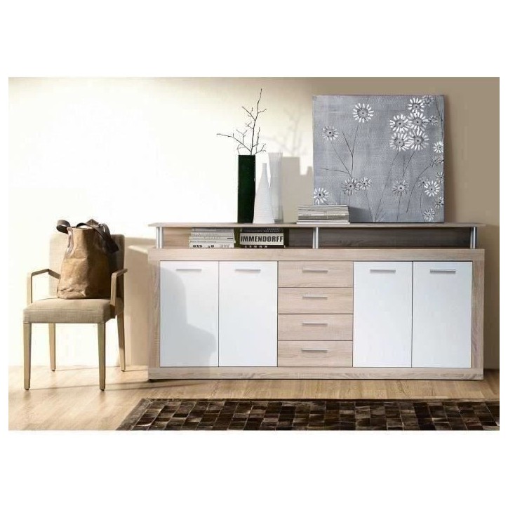 CAVA Buffet bas contemporain décor chene et blanc - L 197 cm CAVA Buffet bas contemporain décor chene et blanc - L 197 cm