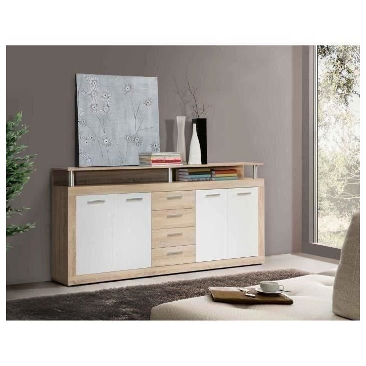 CAVA Buffet bas contemporain décor chene et blanc - L 197 cm CAVA Buffet bas contemporain décor chene et blanc - L 197 cm