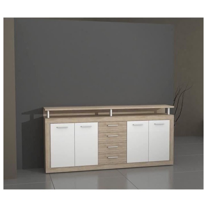 CAVA Buffet bas contemporain décor chene et blanc - L 197 cm CAVA Buffet bas contemporain décor chene et blanc - L 197 cm