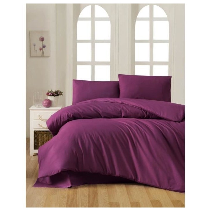Parure de lit - 1 housse de couette 220 x 240 cm + 2 taies d'oreiller 60 x 60 cm - 100% coton renforcé - Violet Parure de lit - 1 housse de couette 220 x 240 cm + 2 taies d'oreiller 60 x 60 cm - 100% coton renforcé - Violet