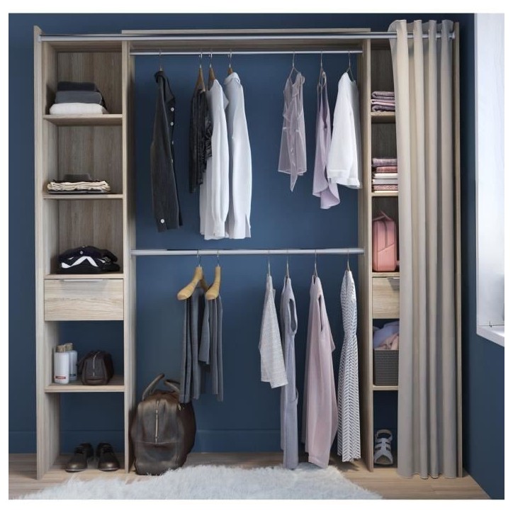 DEMEYERE Kit dressing 2 colonnes + 2 penderies + 2 tiroirs - Décor Chene Shannon - L 115 x P 50 x H 203 cm - DANA