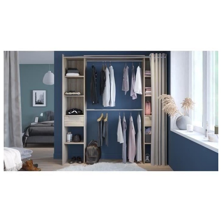DEMEYERE Kit dressing 2 colonnes + 2 penderies + 2 tiroirs - Décor Chene Shannon - L 115 x P 50 x H 203 cm - DANA