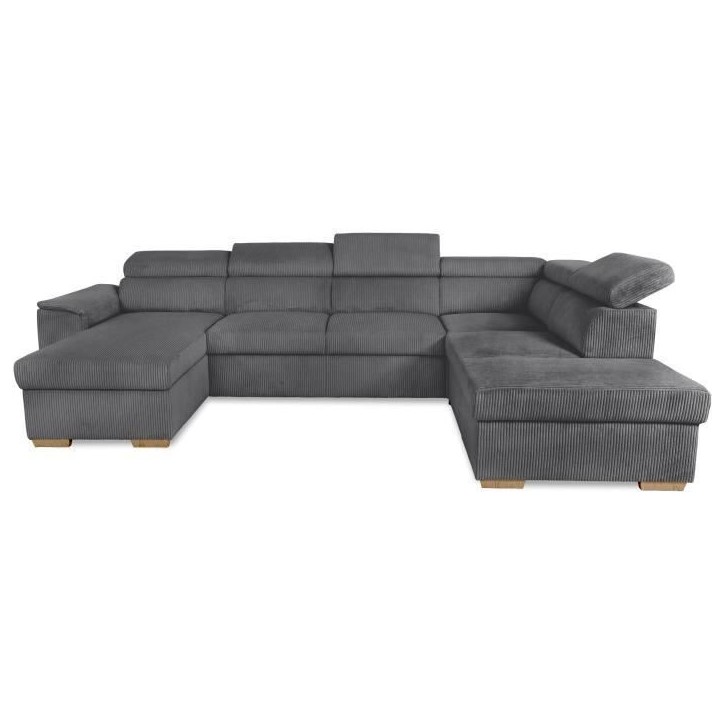 Canapé d'angle convertible panoramique 5 a 6 places DAYTONA - Tissu Lincoln anthracite - Avec coffre - L 326 x H 94 x P 216 cm Canapé d'angle convertible panoramique 5 a 6 places DAYTONA - Tissu Lincoln anthracite - Avec coffre - L 326 x H 94 x P 216 cm