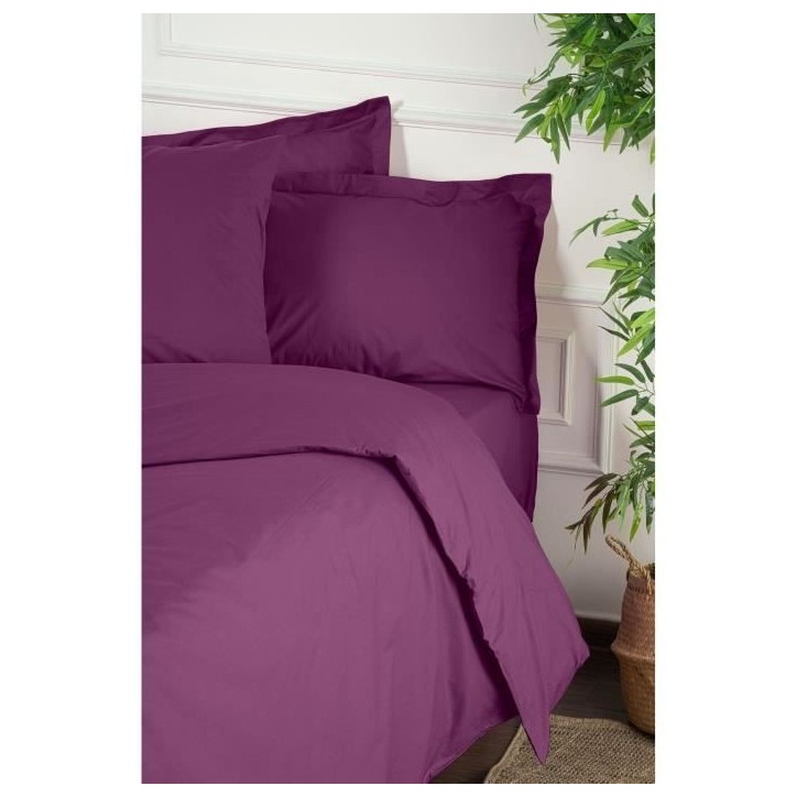 Parure de lit - 1 housse de couette 220 x 240 cm + 2 taies d'oreiller 60 x 60 cm - 100% coton renforcé - Violet Parure de lit - 1 housse de couette 220 x 240 cm + 2 taies d'oreiller 60 x 60 cm - 100% coton renforcé - Violet
