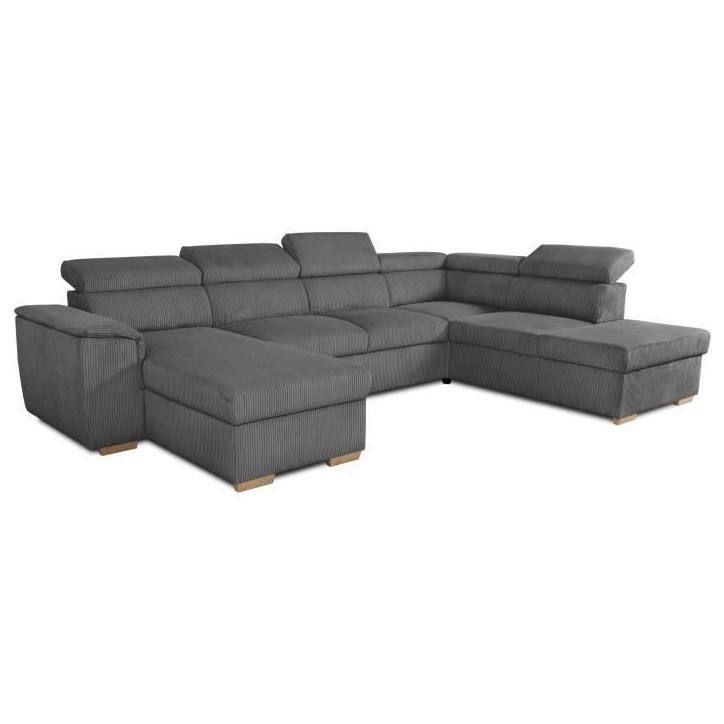 Canapé d'angle convertible panoramique 5 a 6 places DAYTONA - Tissu Lincoln anthracite - Avec coffre - L 326 x H 94 x P 216 cm Canapé d'angle convertible panoramique 5 a 6 places DAYTONA - Tissu Lincoln anthracite - Avec coffre - L 326 x H 94 x P 216 cm