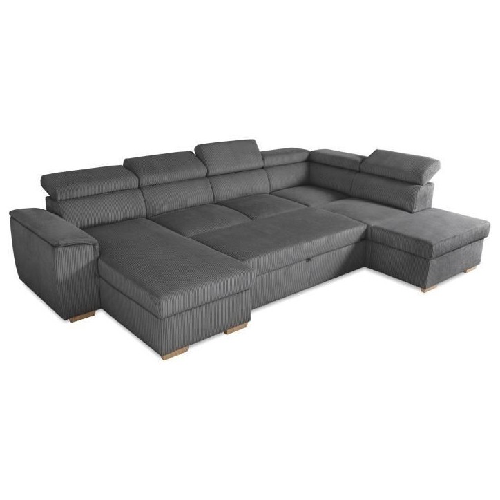 Canapé d'angle convertible panoramique 5 a 6 places DAYTONA - Tissu Lincoln anthracite - Avec coffre - L 326 x H 94 x P 216 cm Canapé d'angle convertible panoramique 5 a 6 places DAYTONA - Tissu Lincoln anthracite - Avec coffre - L 326 x H 94 x P 216 cm