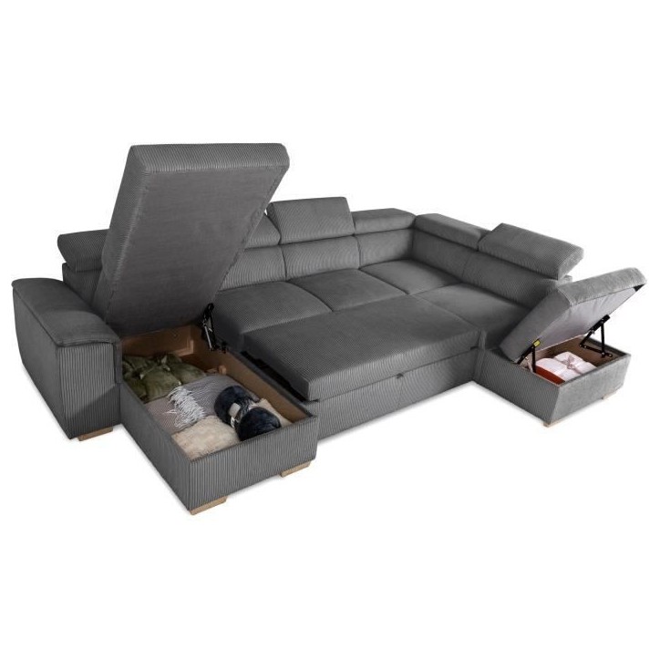 Canapé d'angle convertible panoramique 5 a 6 places DAYTONA - Tissu Lincoln anthracite - Avec coffre - L 326 x H 94 x P 216 cm Canapé d'angle convertible panoramique 5 a 6 places DAYTONA - Tissu Lincoln anthracite - Avec coffre - L 326 x H 94 x P 216 cm