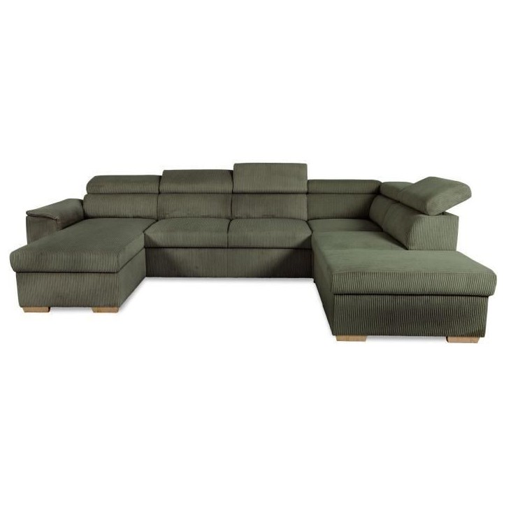 Canapé d'angle convertible panoramique 5 a 6 places DAYTONA - Tissu Lincoln kaki - Avec coffre - L 326 x H 94 x P 216 cm Canapé d'angle convertible panoramique 5 a 6 places DAYTONA - Tissu Lincoln kaki - Avec coffre - L 326 x H 94 x P 216 cm