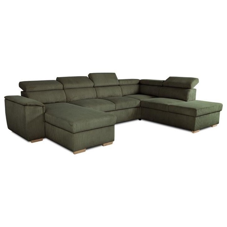 Canapé d'angle convertible panoramique 5 a 6 places DAYTONA - Tissu Lincoln kaki - Avec coffre - L 326 x H 94 x P 216 cm Canapé d'angle convertible panoramique 5 a 6 places DAYTONA - Tissu Lincoln kaki - Avec coffre - L 326 x H 94 x P 216 cm