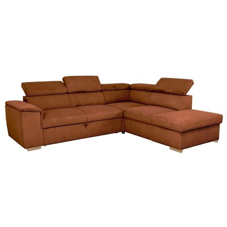Canapé d'angle convertible réversible - 5 places - DAYTONA - Tissu Velours Terracotta - Coffre de rangement - L260 x H94 x P21 Canapé d'angle convertible réversible - 5 places - DAYTONA - Tissu Velours Terracotta - Coffre de rangement - L260 x H94 x P21