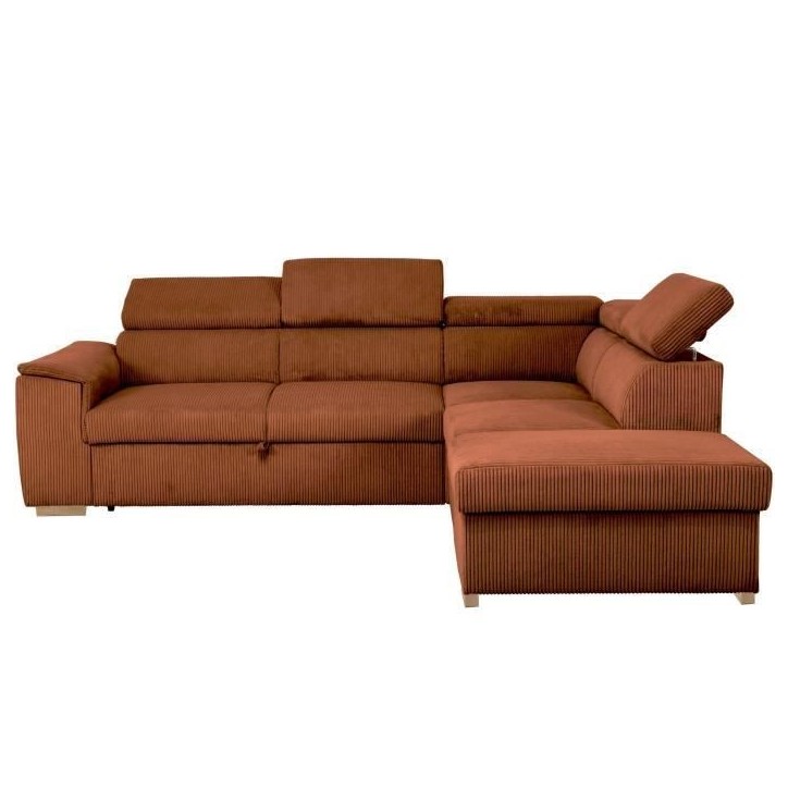 Canapé d'angle convertible réversible - 5 places - DAYTONA - Tissu Velours Terracotta - Coffre de rangement - L260 x H94 x P21 Canapé d'angle convertible réversible - 5 places - DAYTONA - Tissu Velours Terracotta - Coffre de rangement - L260 x H94 x P21