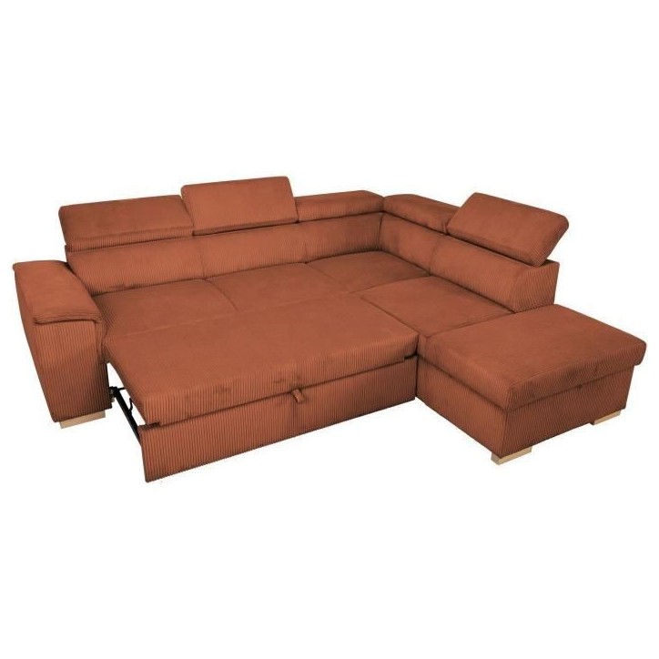 Canapé d'angle convertible réversible - 5 places - DAYTONA - Tissu Velours Terracotta - Coffre de rangement - L260 x H94 x P21 Canapé d'angle convertible réversible - 5 places - DAYTONA - Tissu Velours Terracotta - Coffre de rangement - L260 x H94 x P21